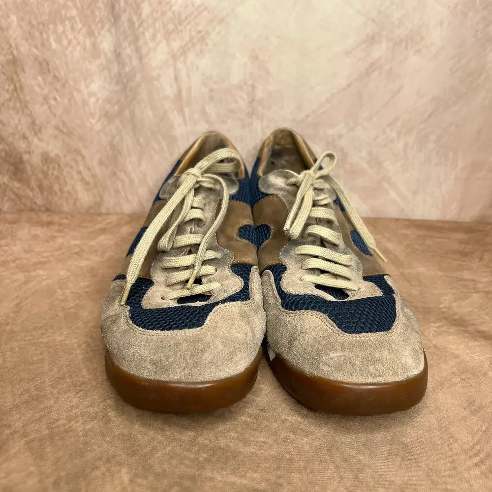 Vintage Y2K Camper Lace Up Lug Sole Suede Sneakers Shoes Tan Blue Retro Sporty